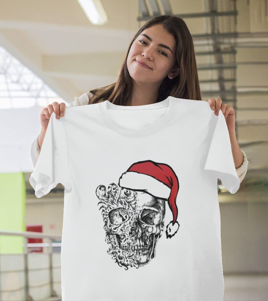 Skulls And Bodies Christmas With Santa Hat Humor T-Shirt