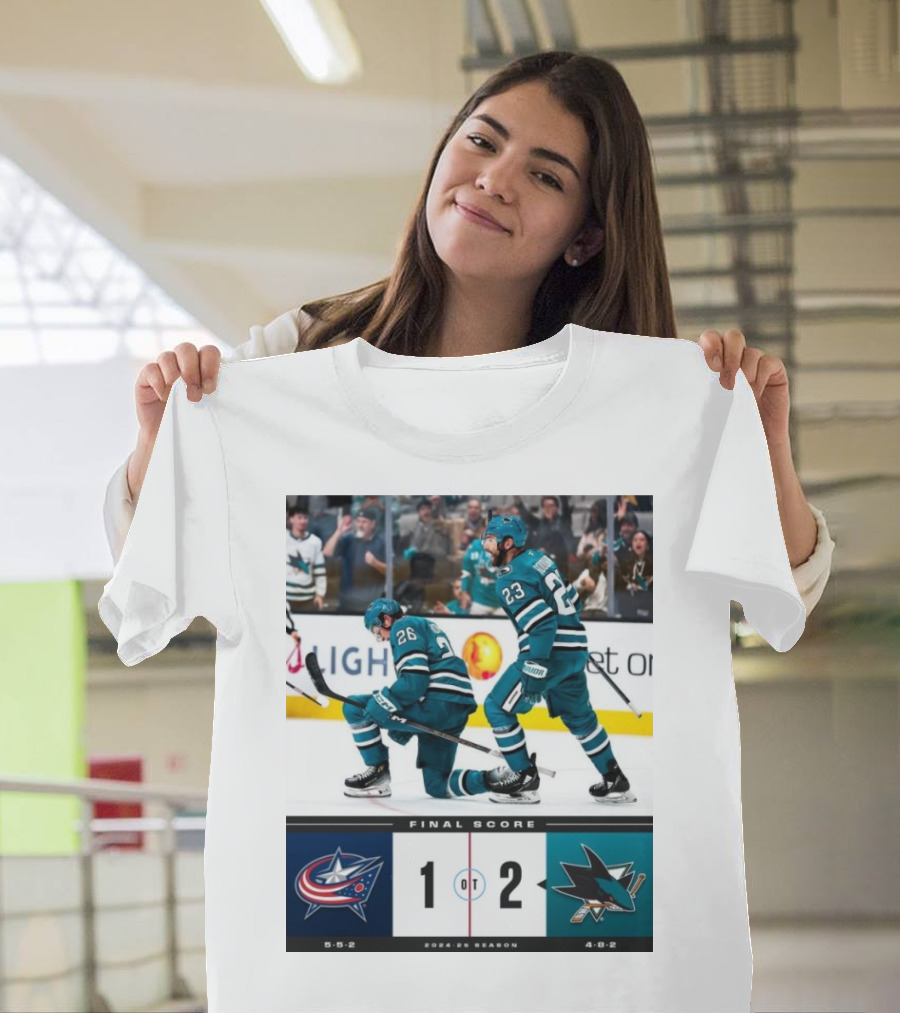 NHL Final Score Columbus Blue Jackets 1 San Jose Sharks 2 OT 2024-25 Season T-Shirt