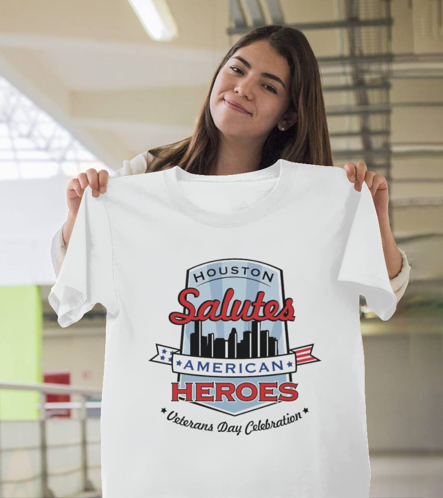 Houston Salutes American Heroes Veterans Day Celebration Skyline Banner T-Shirt