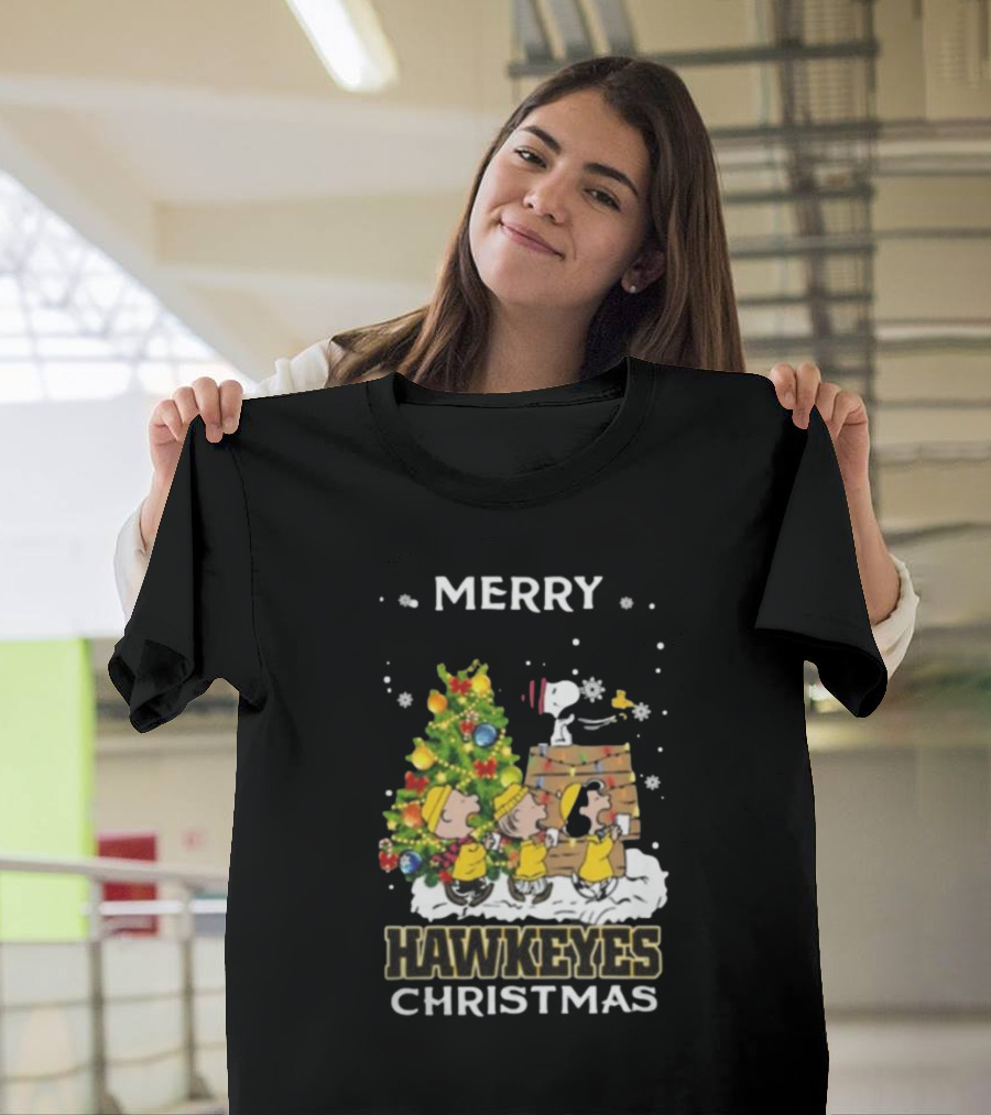 Merry Hawkeyes Christmas Snoopy And Friends Iowa T-Shirt