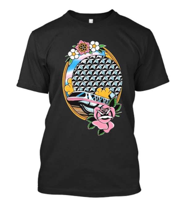 The Lost Bros Monorail Spaceship Earth Tattoo Style Floral T-Shirt
