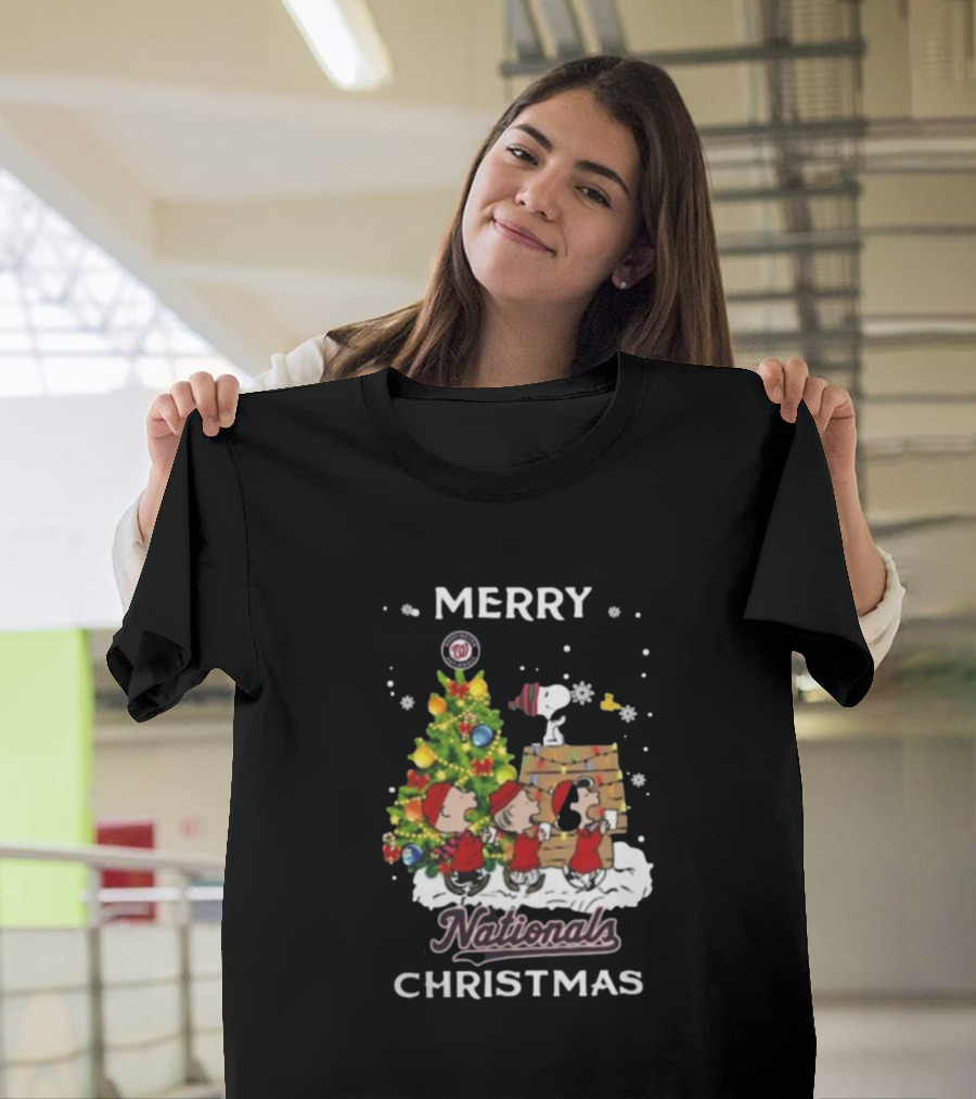 Merry Nationals Christmas Snoopy and Friends with Washington Nationals Logo T-Shirt