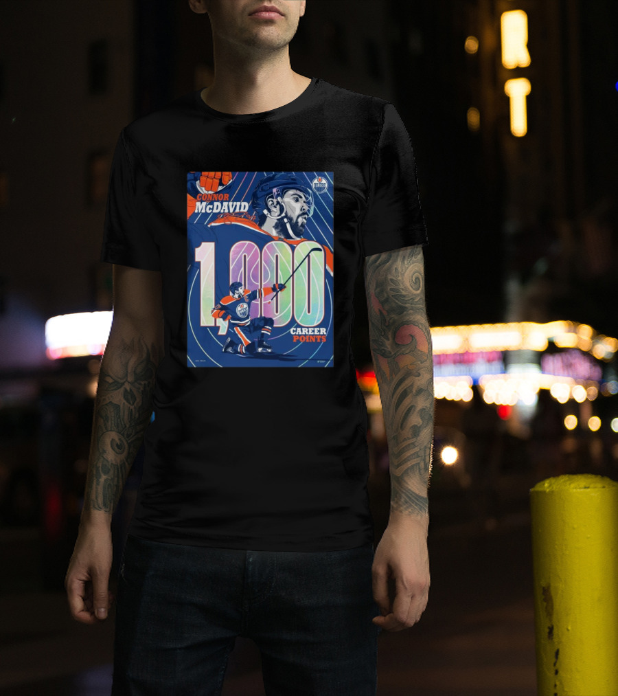 Connor McDavid 1,000 Career Points Edmonton Oilers Milestone T-Shirt
