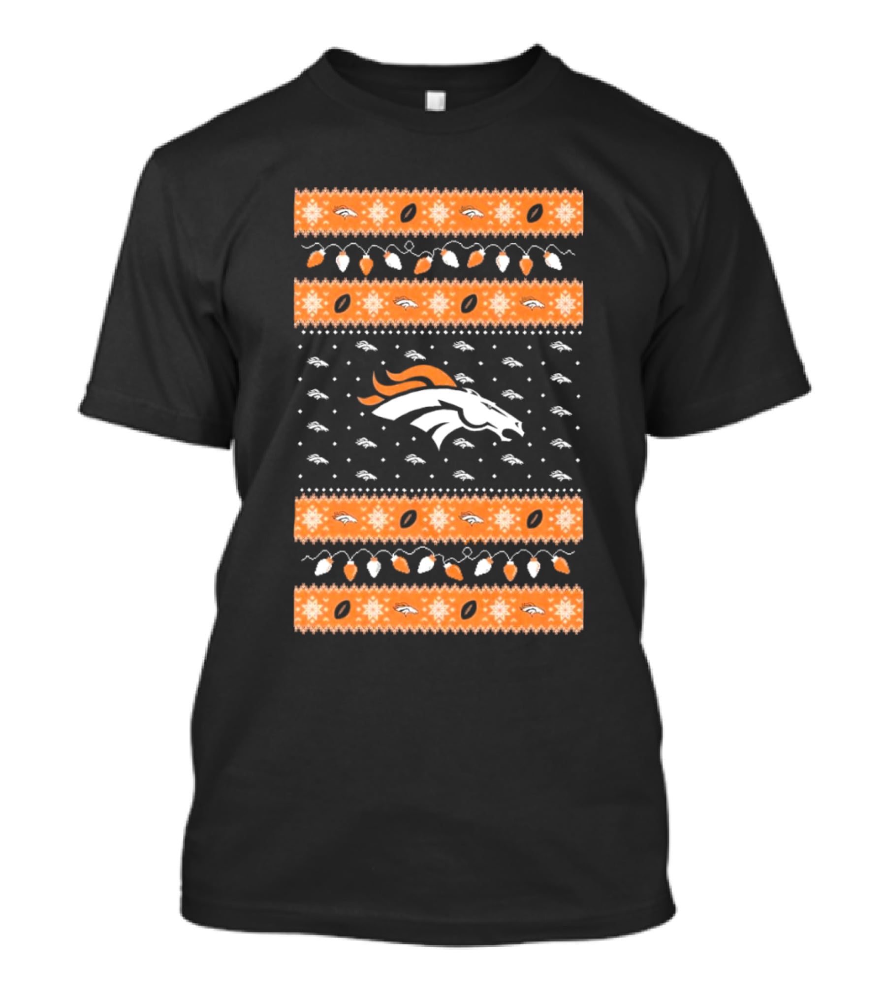 Denver Broncos NFL Ugly Sweater Holiday Lights Christmas T-Shirt