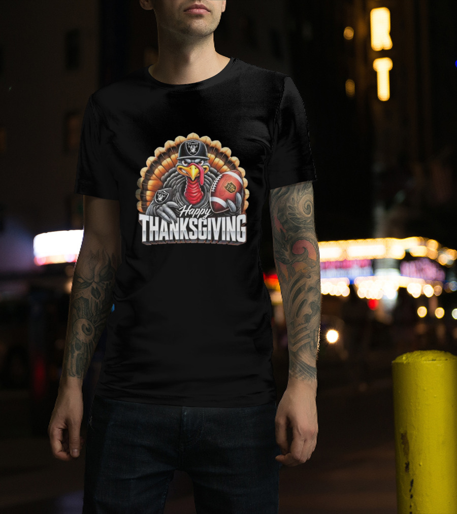 Las Vegas Raiders Happy Thanksgiving Football Turkey T-Shirt