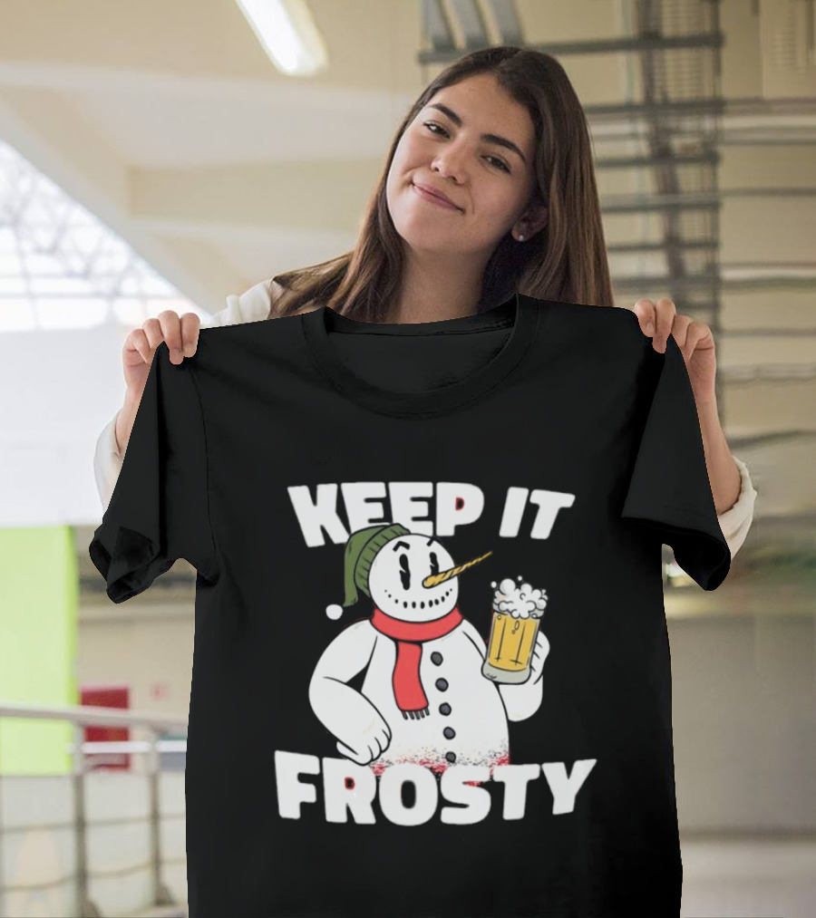 Keep It Frosty Funny Christmas Beer Snowman With Pint T-Shirt