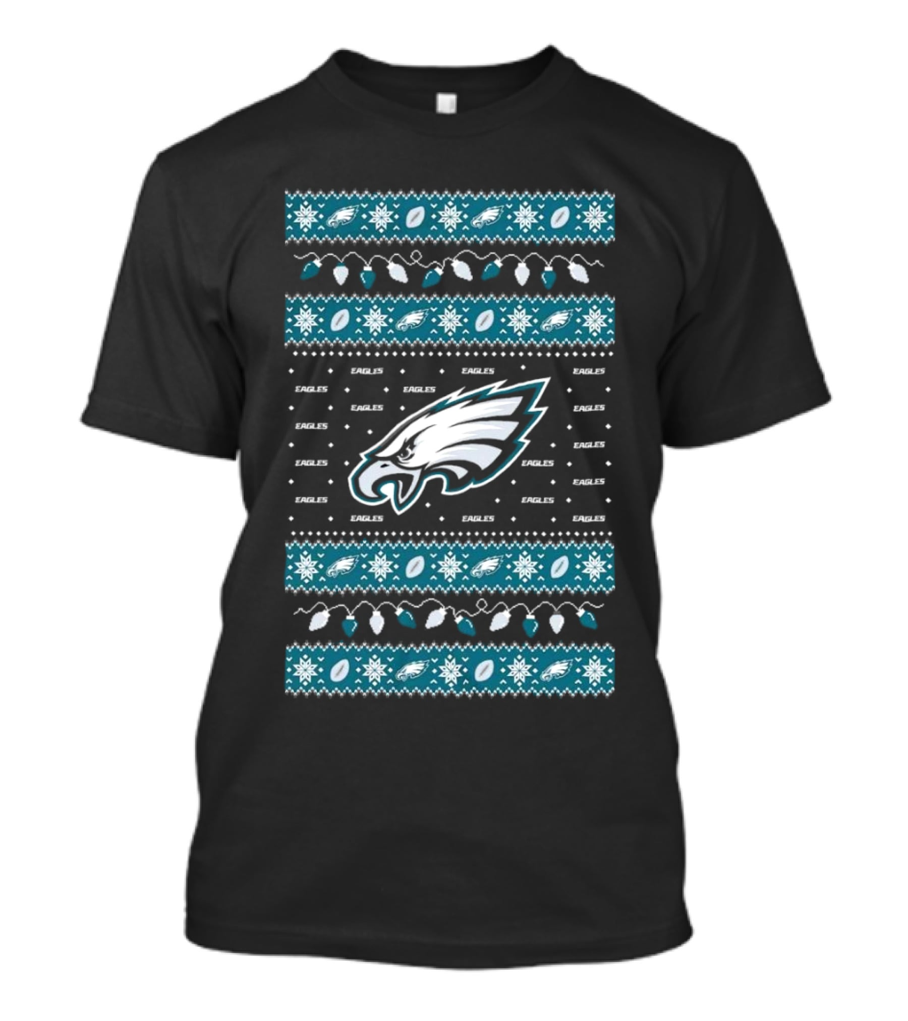 Philadelphia Eagles NFL Holiday Lights Ugly Sweater Christmas Eagles Logo Pattern T-Shirt