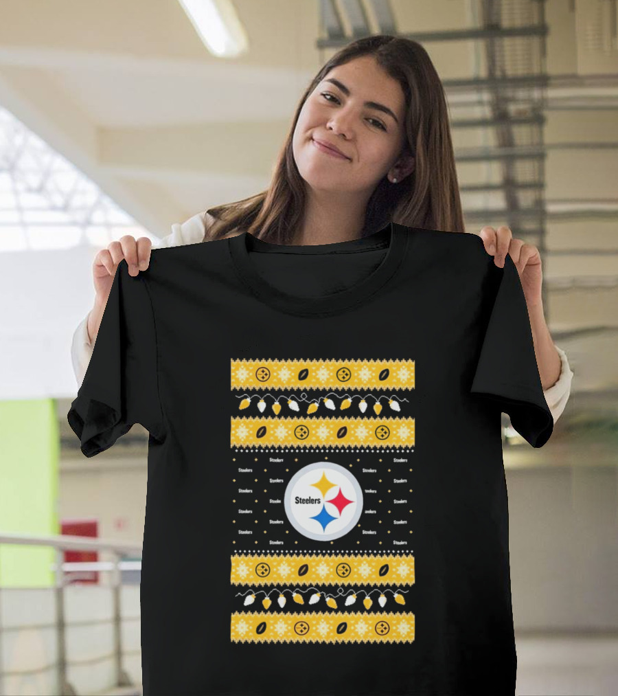 Pittsburgh Steelers NFL Christmas 2024 Holiday Lights Ugly T-Shirt