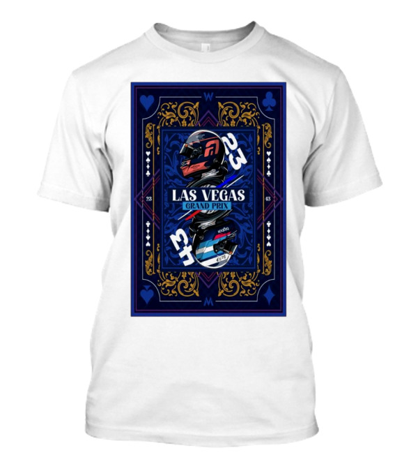 Williams Racing Las Vegas Grand Prix 2024 Card-Themed Design With Racing Helmets T-Shirt