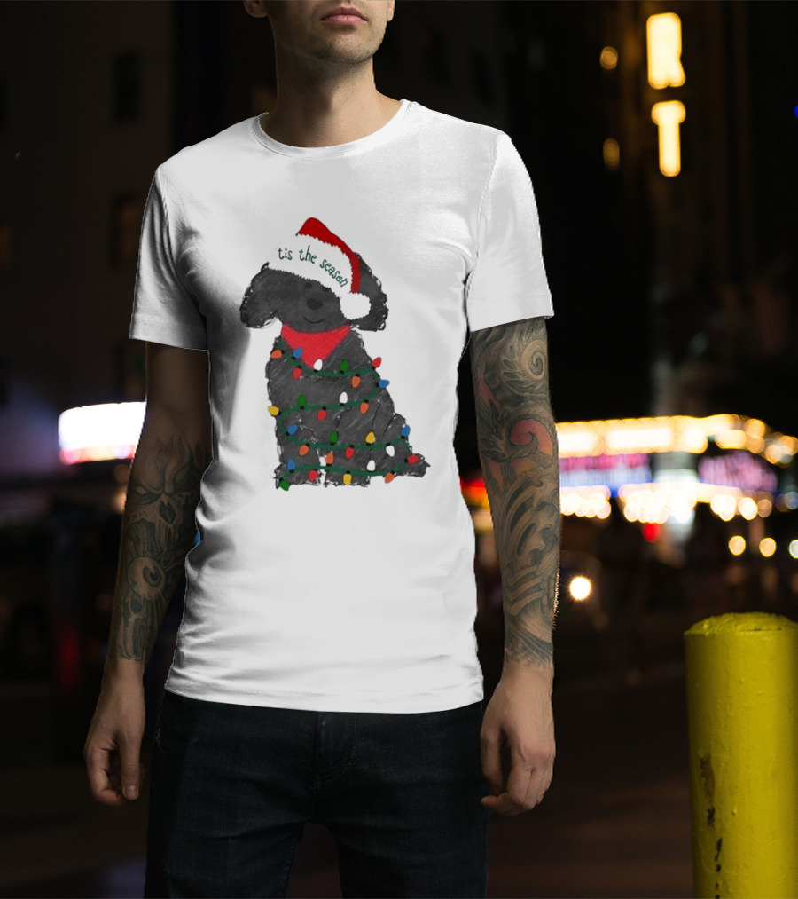 'Tis The Season Labradoodle Wrapped In Christmas Lights And Santa Hat T-Shirt