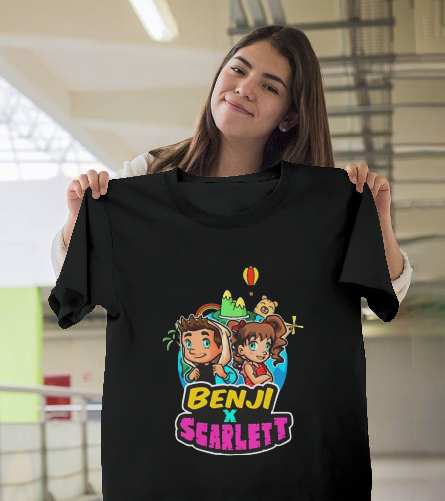 Benji X Scarlett Adventure Cartoon Style Balloon Island Teddy Bear T-Shirt