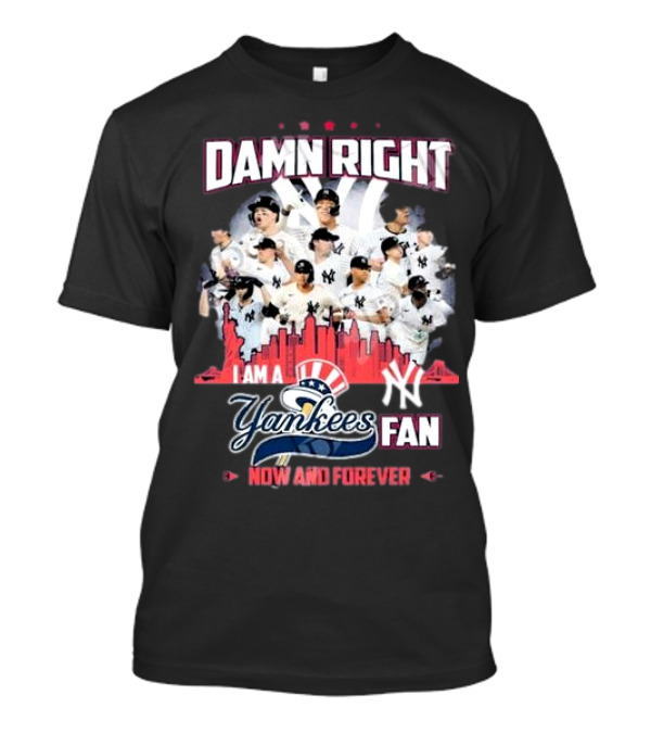 Damn Right I Am A Yankees Fan Now And Forever 2024 Yankees Players Skyline T-Shirt