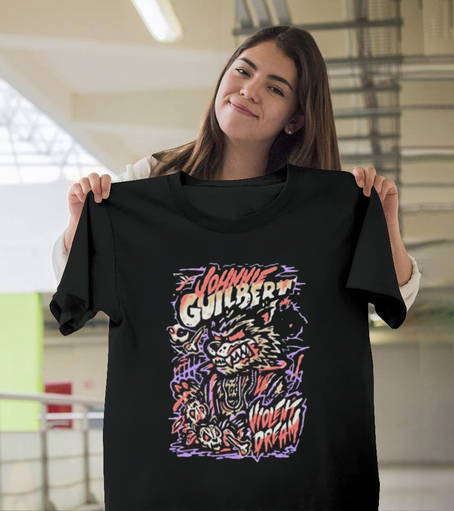 Johnnie Guilbert Violent Dream Wild Wolf Character Art with Punk Style Elements T-Shirt
