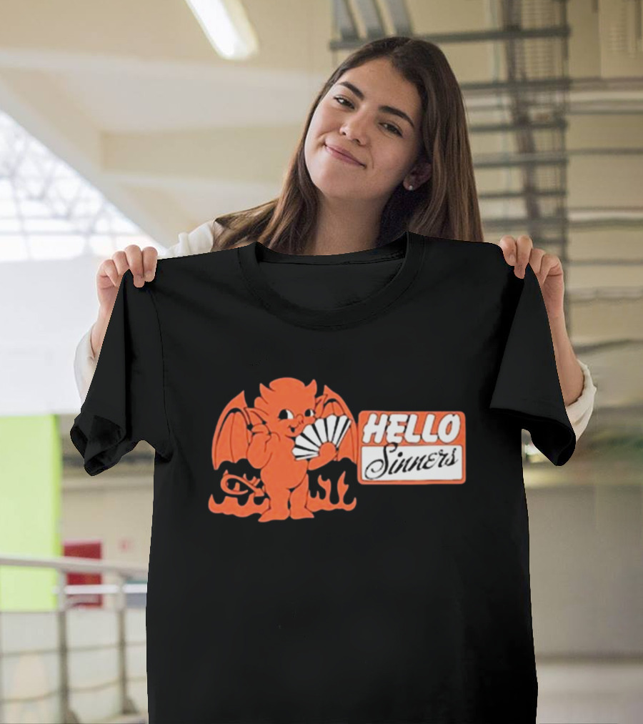 Annamarie Forcino Hello Sinners 2024 Orange Devil with Fan and Flames T-Shirt
