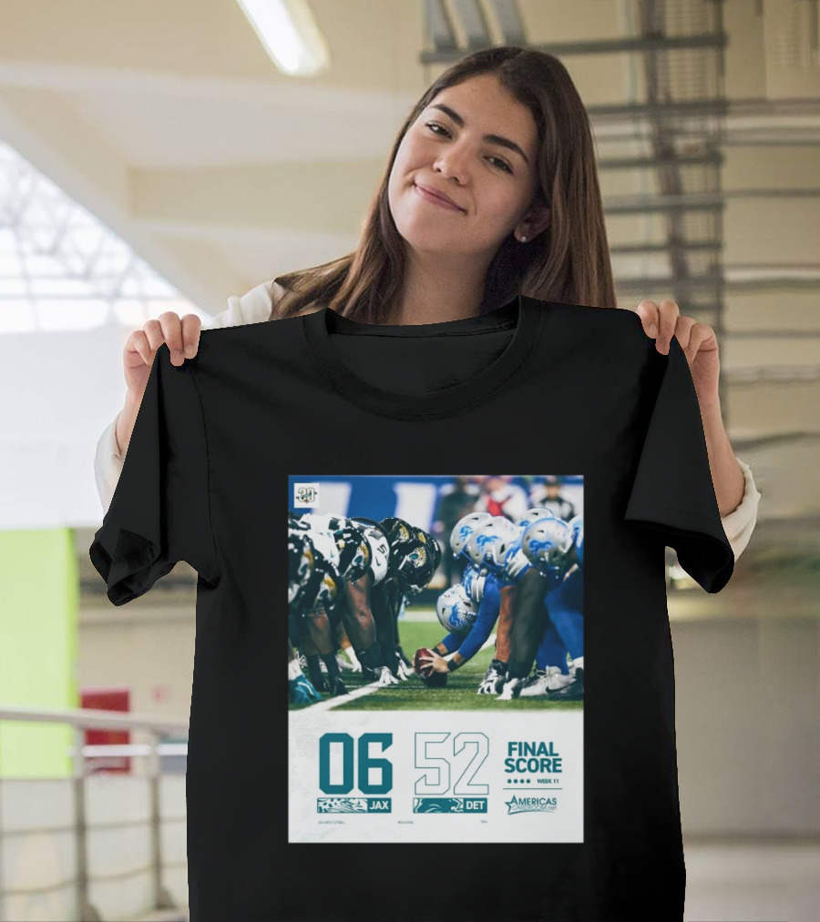 Final Score Week 11 Jacksonville Jaguars 06 Detroit Lions 52 NFL Matchup America’s Game Day Week 11 T-Shirt