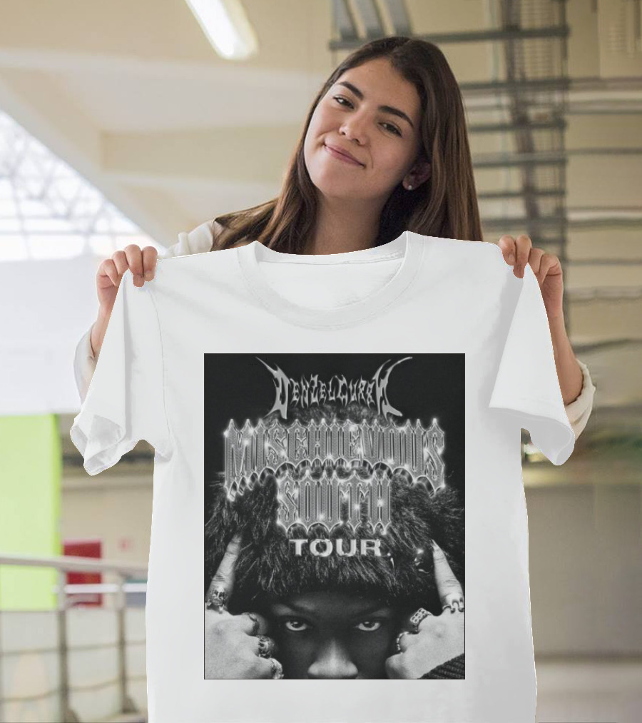 Mischievous South Tour 2025 North America Tour Half-Covered Hands Silver Rings Black and White Rugged T-Shirt