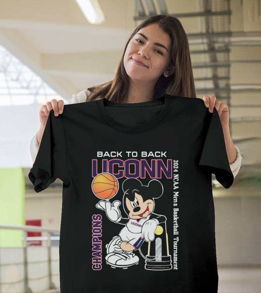 Back to Back UConn 2024 NCAA Men's Basketball Tournament Champions Mickey Mouse T-Shirt