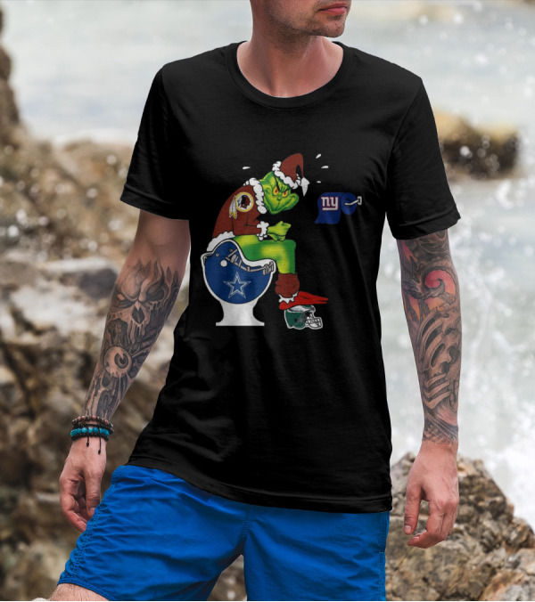 The Grinch Washington Football Team On Toilet Dallas Cowboys New York Giants Christmas T-Shirt