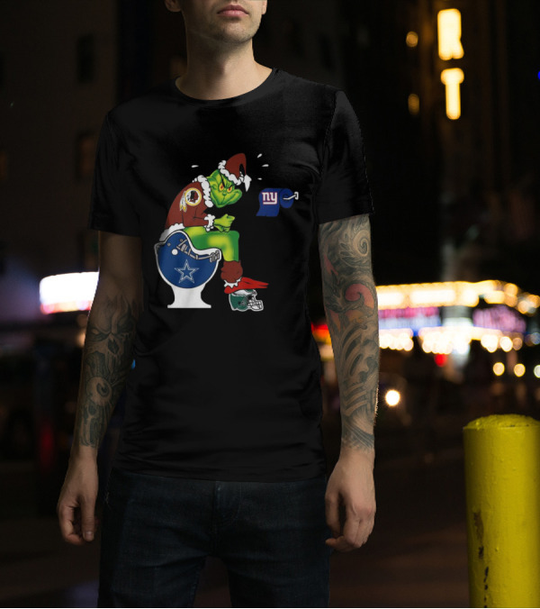 The Grinch Washington Football Team On Toilet Dallas Cowboys New York Giants Christmas T-Shirt