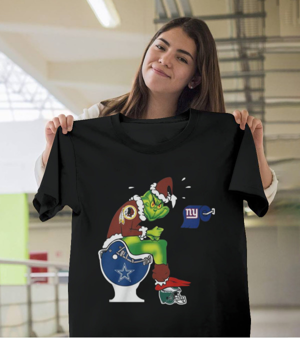 The Grinch Washington Football Team On Toilet Dallas Cowboys New York Giants Christmas T-Shirt
