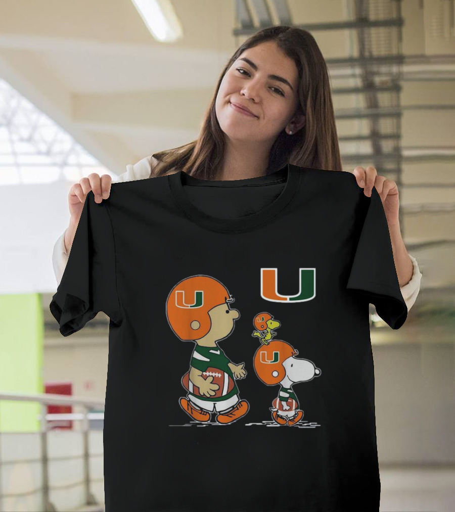 Charlie Brown Snoopy Woodstock Miami Hurricanes Football Peanuts T-Shirt