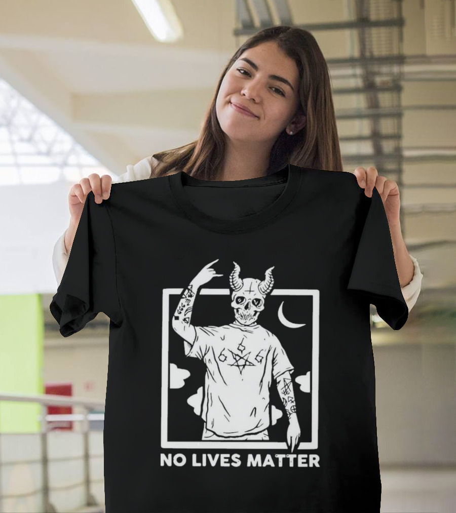 No Lives Matter 666 Horned Skull Tattooed Demon With Crescent Moon T-Shirt