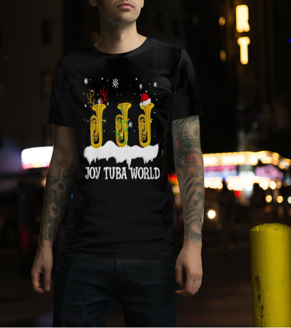 Joy Tuba World Christmas Snow Tubas Santa Hat Reindeer T-Shirt