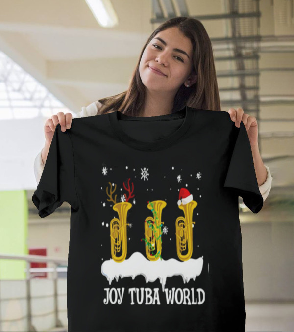 Joy Tuba World Christmas Snow Tubas Santa Hat Reindeer T-Shirt
