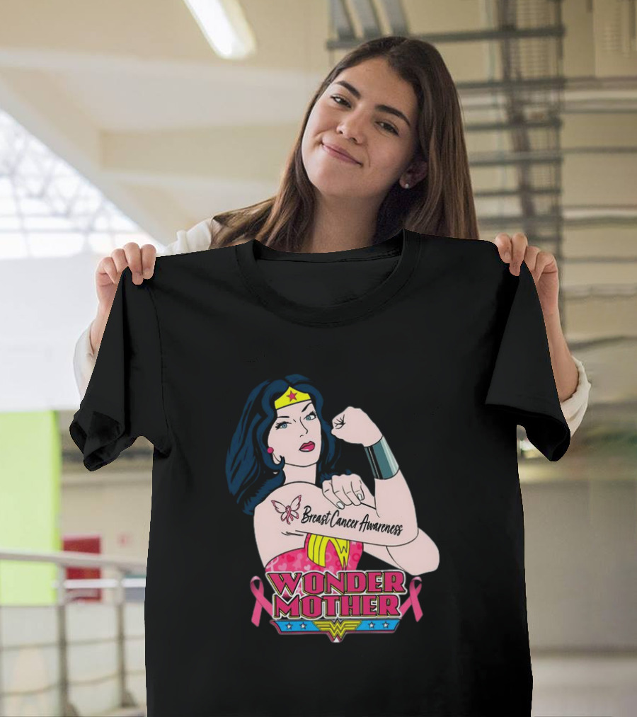 Wonder Woman Breast Cancer Awareness Wonder Mother Pink T-Shirt