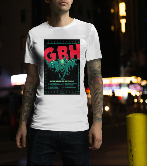 GBH Australia And New Zealand Tour 2025 Vinnies Touring Skullswar Booking Punk Rock Road Trips T-Shirt