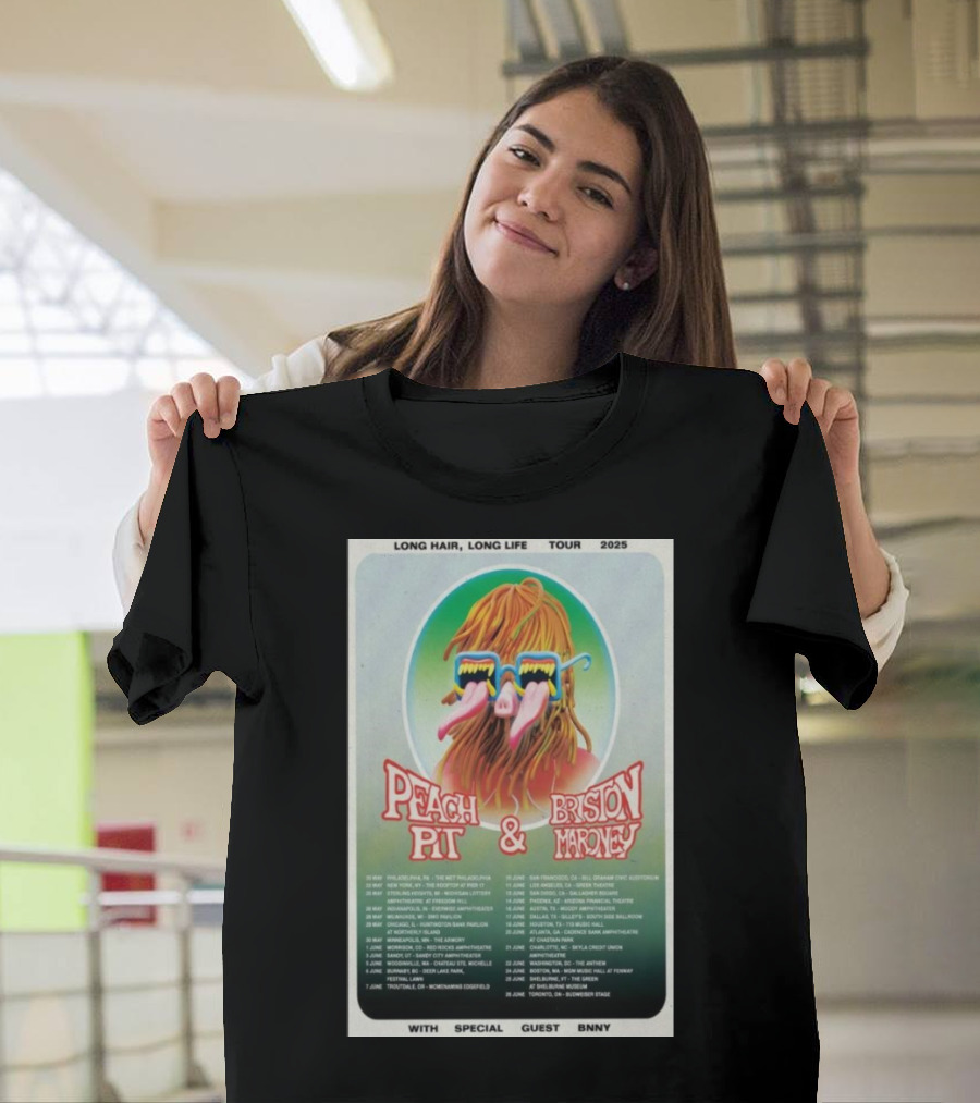 Peach Pit and Briston Maroney Long Hair Long Life 2025 Tour With Special Guest Bnny T-Shirt
