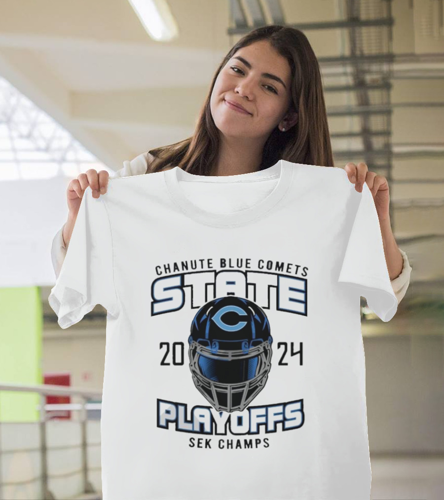 Chanute Blue Comets 2024 State Playoffs SEK Champs Football Helmet T-Shirt