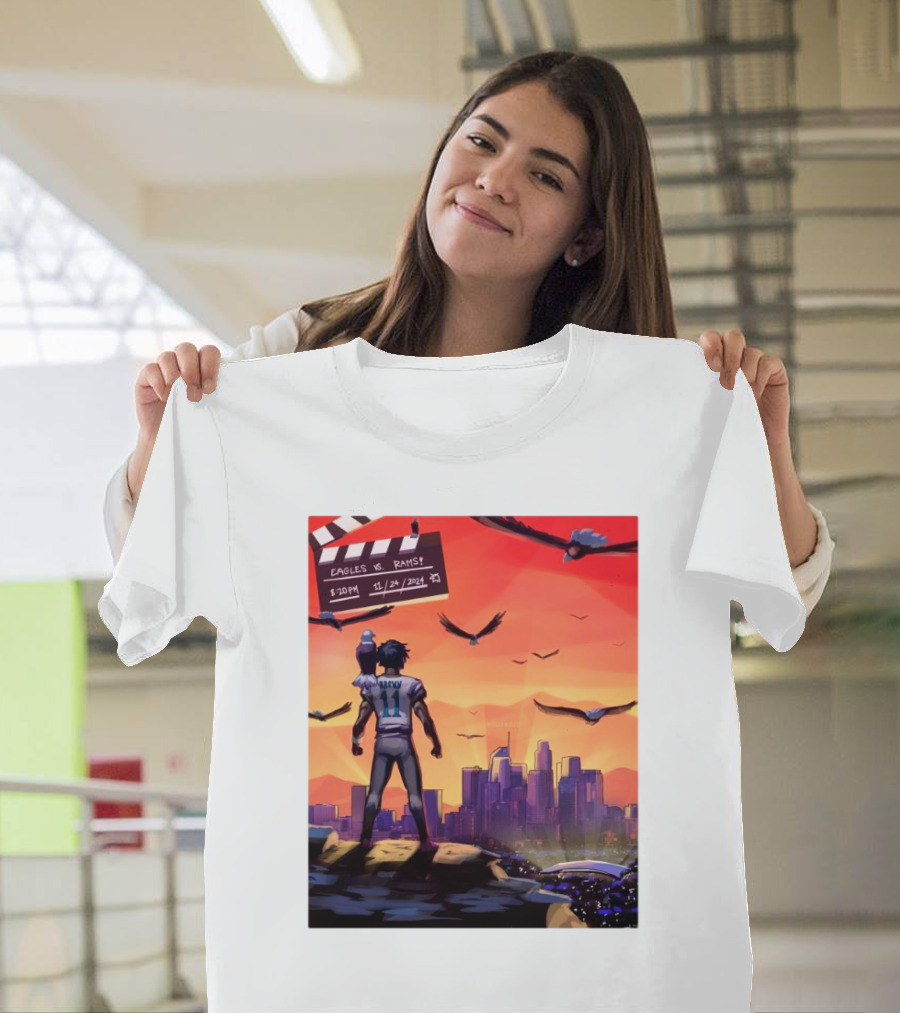 NFL Philadelphia Eagles Vs Los Angeles Rams 11 24 2024 Cinema Eagles Vs Rams Time 7:30PM T-Shirt