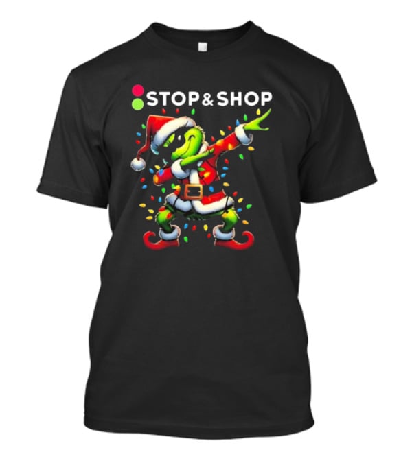 Stop And Shop Grinch Dabbing Santa Lights Merry Christmas T-Shirt