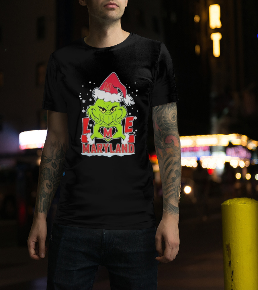 Grinch Love Maryland Terrapins Football Christmas T-Shirt