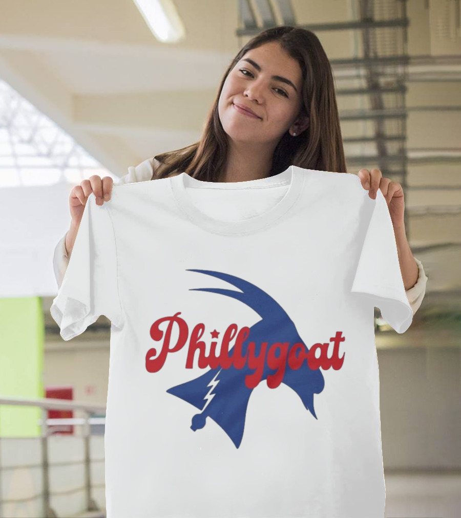 Phillygoat Red Script With Blue Goat And Lightning Bolt Elements T-Shirt