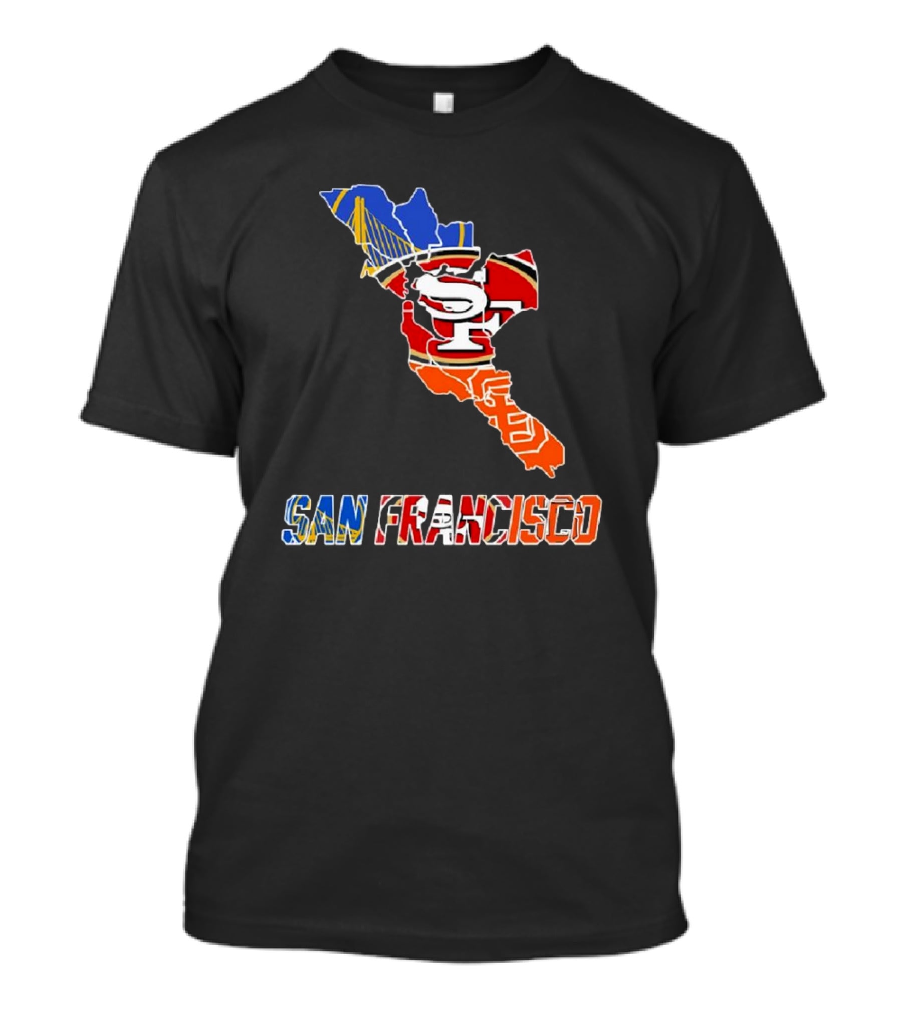 San Francisco Bay Bridge And Sports Teams Logos Map T-Shirt