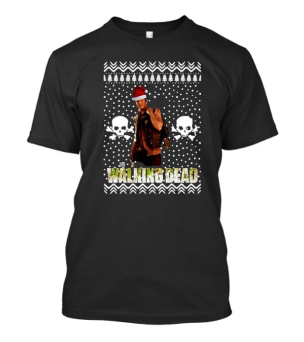 The Walking Dead Daryl Dixon Santa Hat Ugly Christmas Skulls T-Shirt