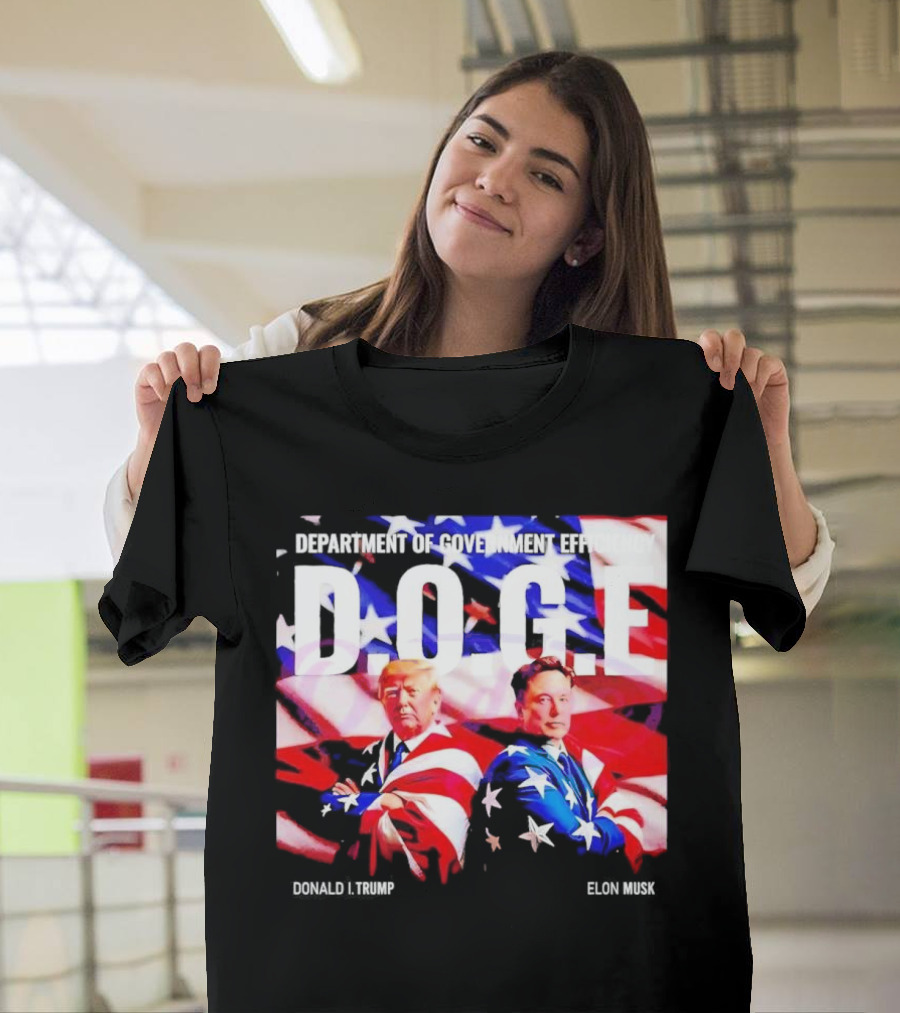 D.O.G.E. Department of Government Efficiency Trump and Musk American Flag T-Shirt