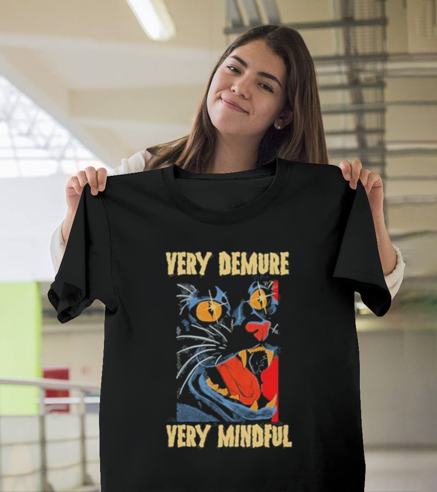 Very Demure Very Mindful Cat Artwork with Bold Colors and Intense Expression T-Shirt