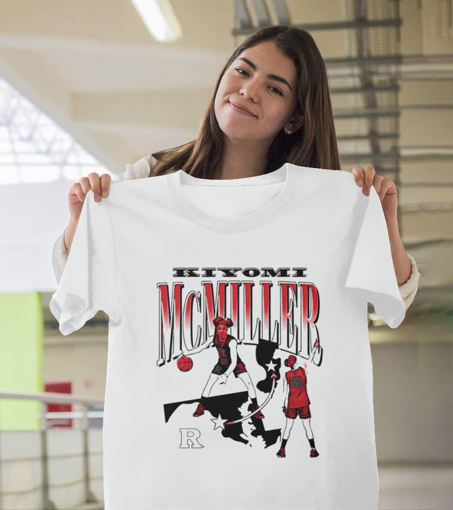 Kiyomi McMiller Rutgers Scarlet Knights Basketball Red State Map T-Shirt
