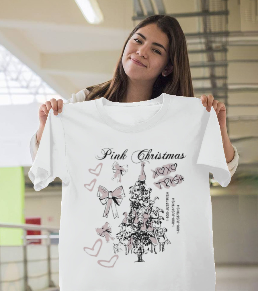 Pink Christmas Xoxo Trish Bows Hearts Just Trish 1-800-Justtrish 1-800-Justtrish T-Shirt