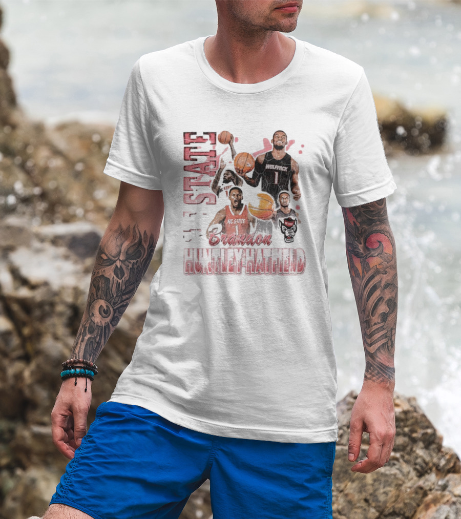 Brandon Huntley-Hatfield NC State Wolfpack 90s Retro Basketball Collage T-Shirt