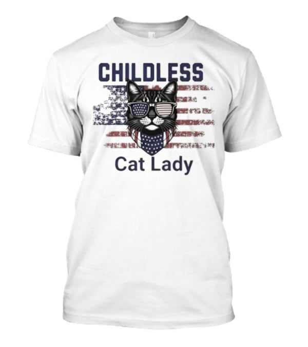 Childless Cat Lady Patriotic American Flag Cat With Sunglasses T-Shirt