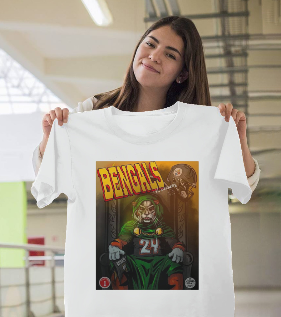 Bengals Vs Steelers December 1 2024 Joshua Stout Art Number 24 NFL Rivalry T-Shirt