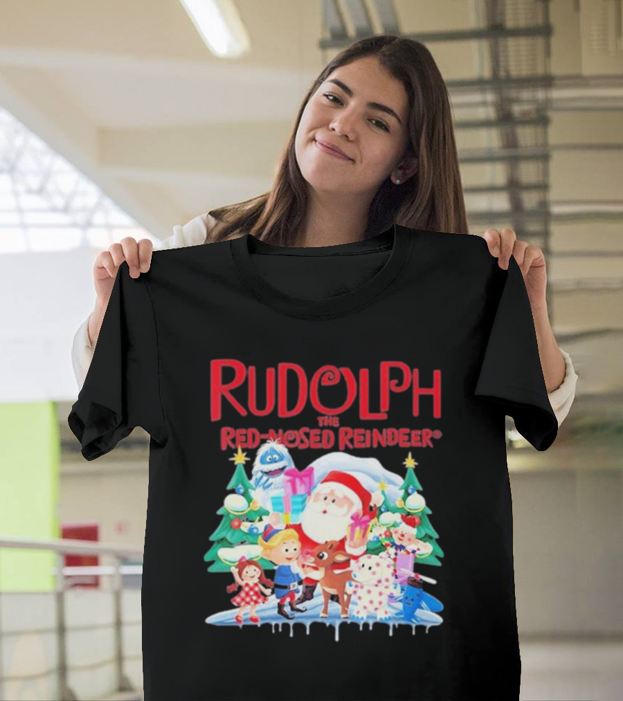 Rudolph The Red-Nosed Reindeer Christmas Santa And Friends Scene T-Shirt