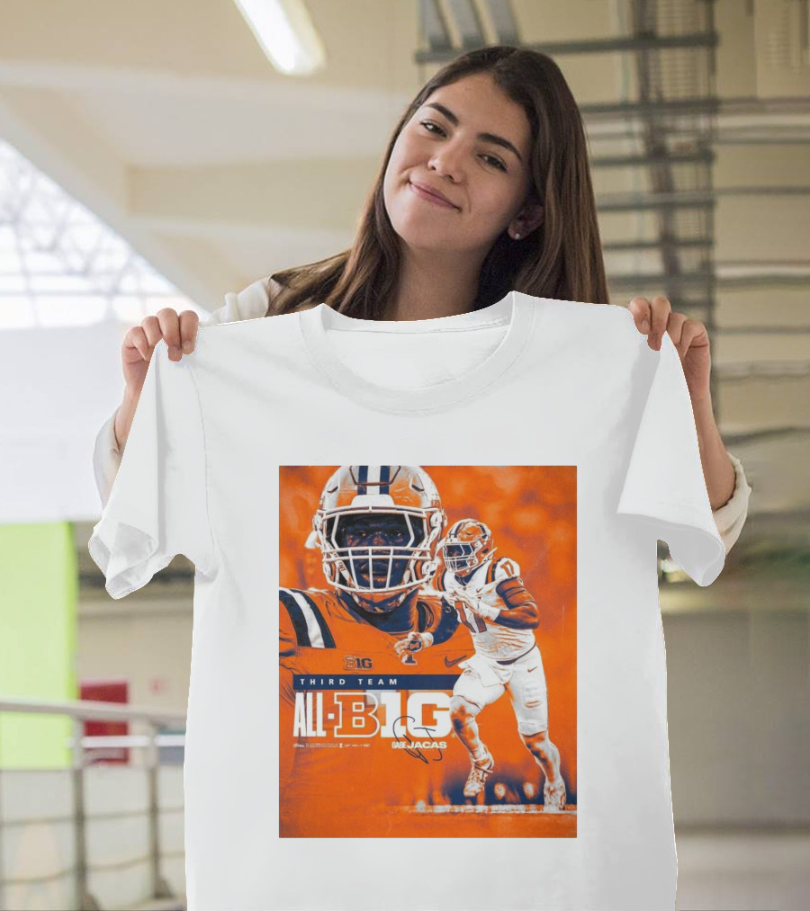 Illinois Fighting Illini Gabe Jacas Third Team All-Big Ten Football Honors T-Shirt
