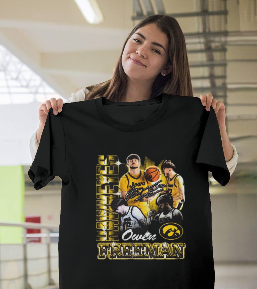 Owen Freeman Iowa Hawkeyes Basketball Retro Signature 90s T-Shirt