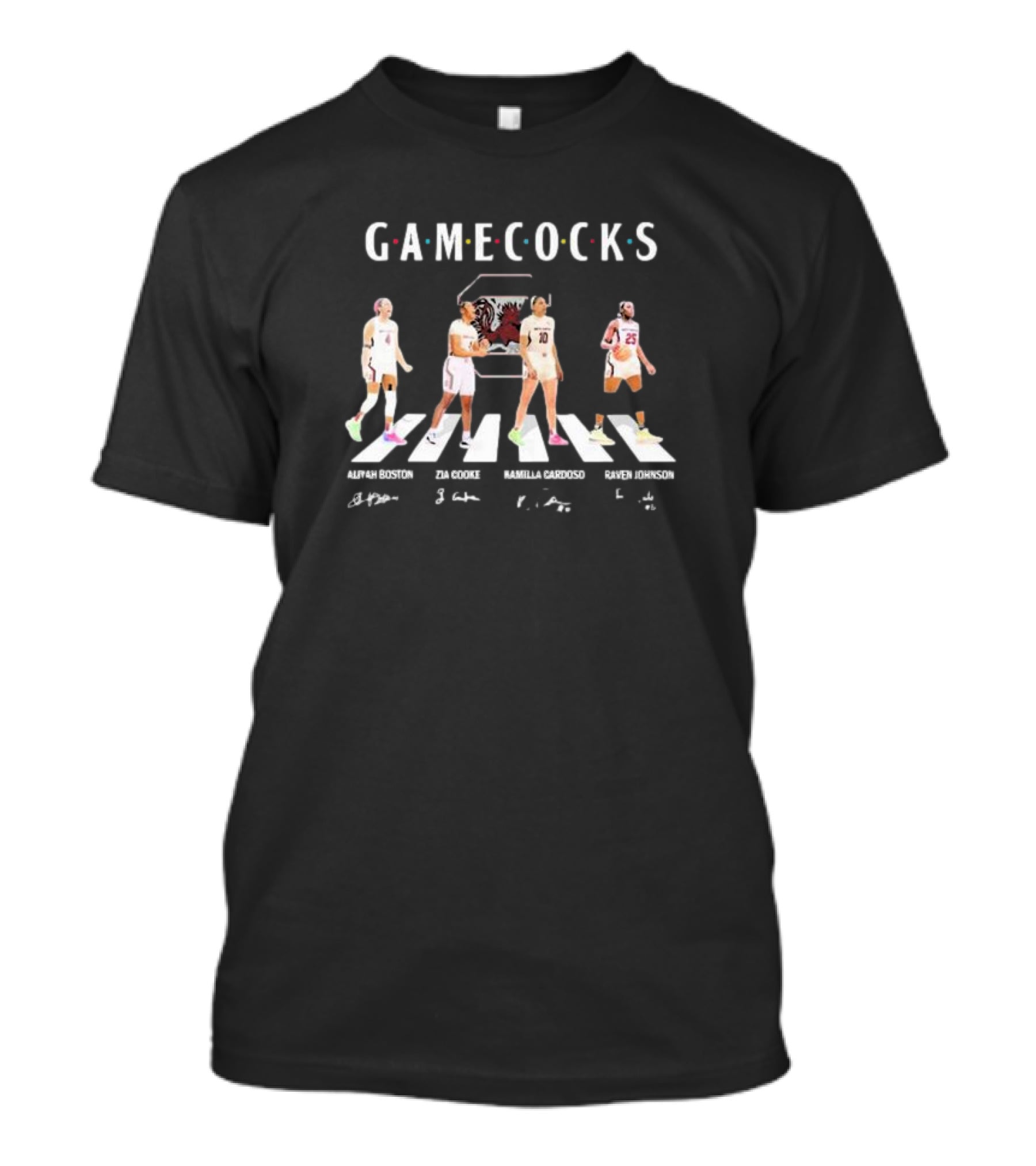 Gamecocks Aliyah Boston Zia Cooke Kamilla Cardoso Raven Johnson Signatures Abbey Road Basketball T-Shirt