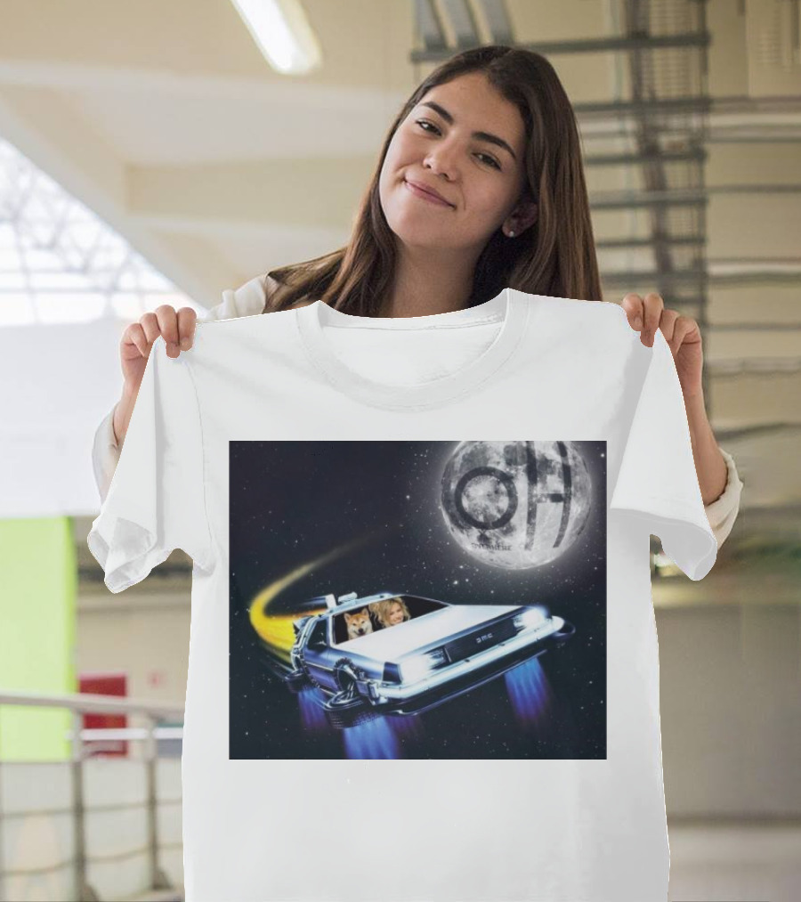 Hailey Welch Tuah the Future Ridin with My Shiba in My DeLorean Under Moonlit Skies T-Shirt
